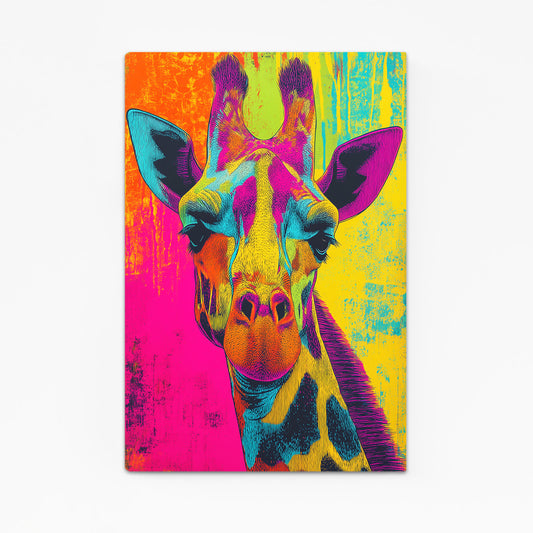 Colorful abstract painting of a giraffe on a white background