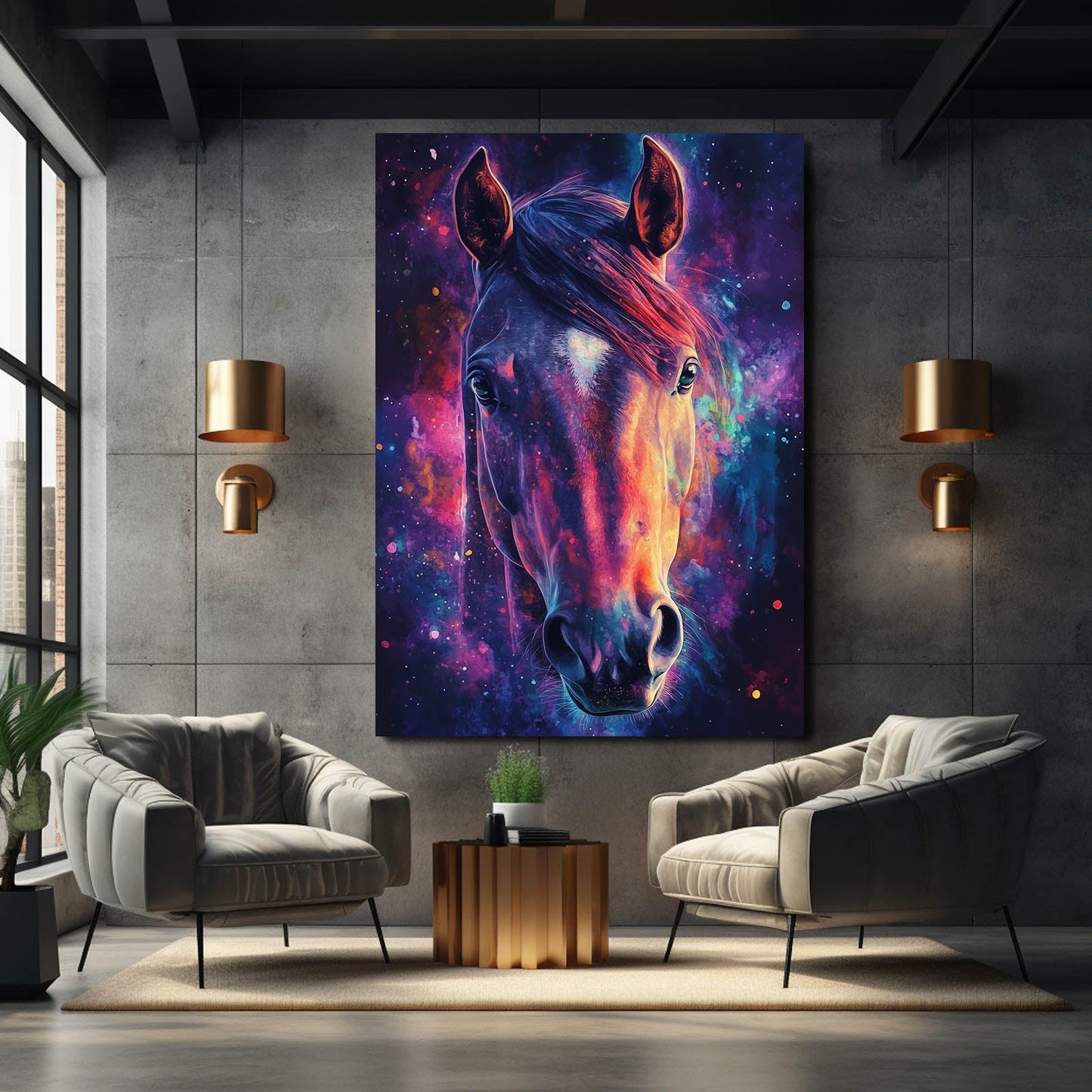 Purple Horse Wall Art – angled canvas view on white background