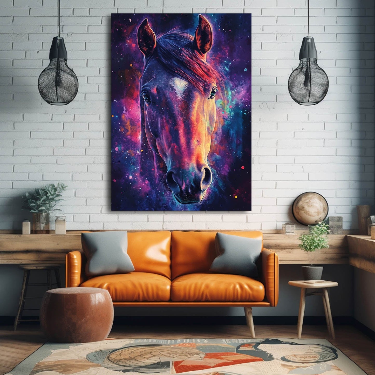 Purple Horse Wall Art – angled canvas view on white background