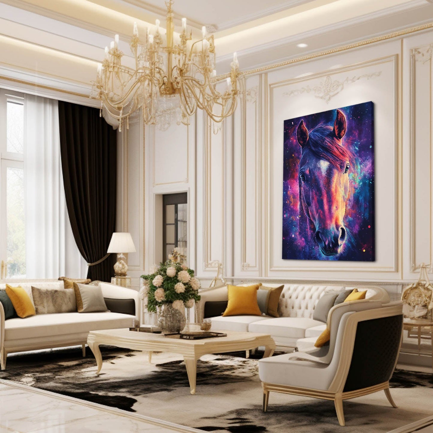 Purple Horse Wall Art – angled canvas view on white background