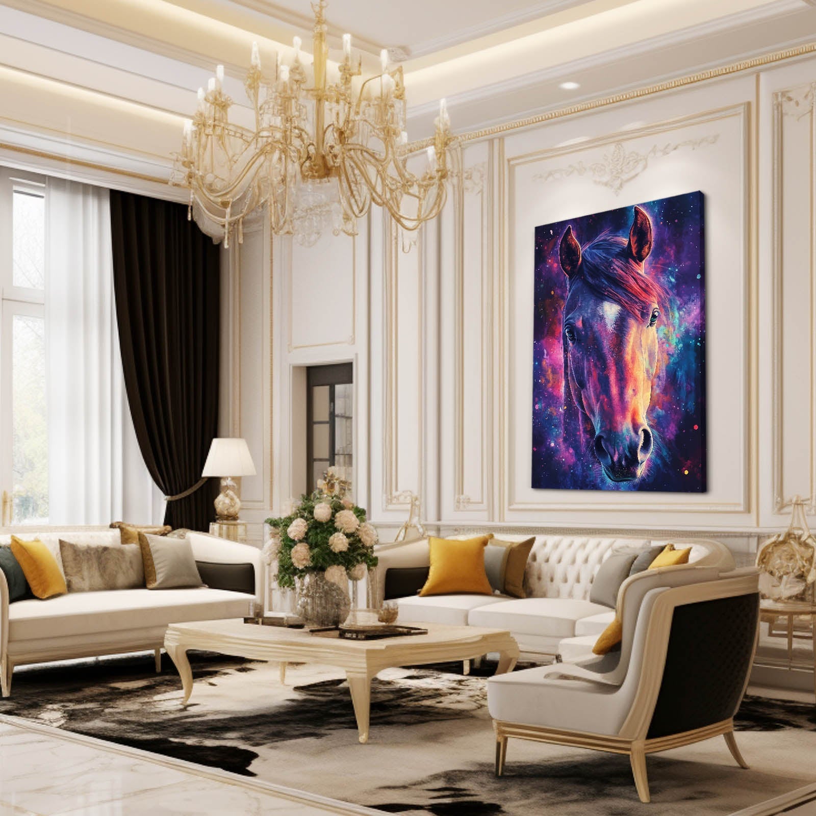 Purple Horse Wall Art – angled canvas view on white background