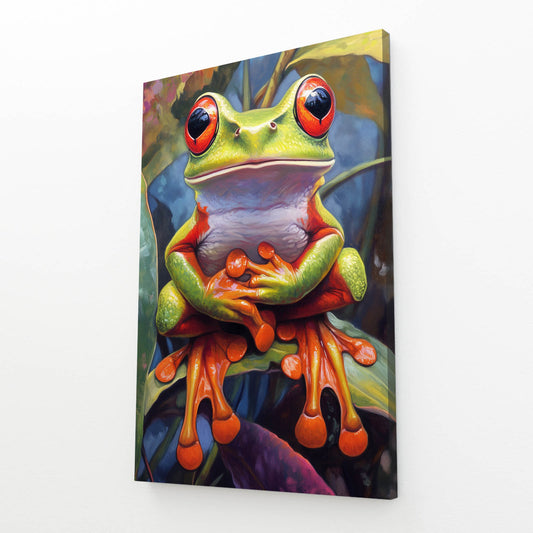 Purple Leaf Treefrog Frog Canvas – angled canvas view on white background