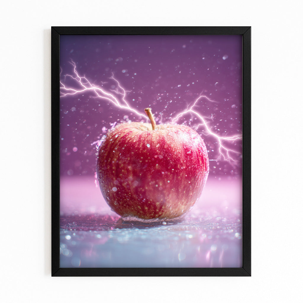 Purple Lightning Apple Art – with Premium Black frame on white background
