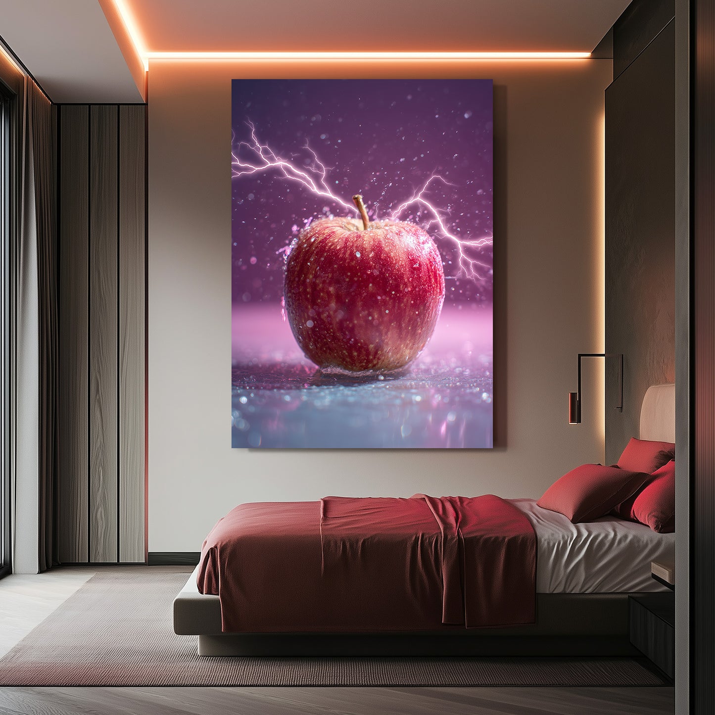 Purple Lightning Apple Art – styled in a furnished interior