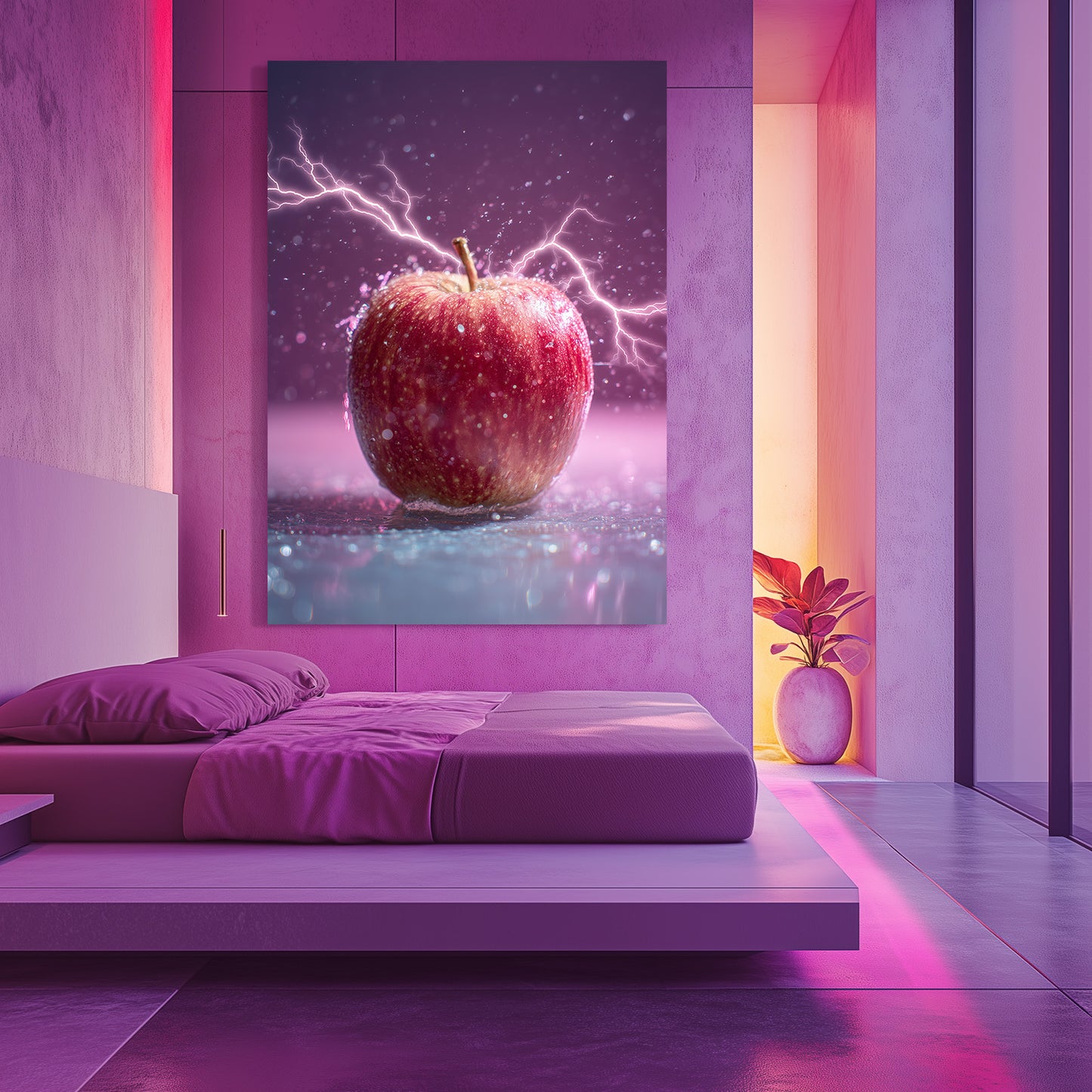 Purple Lightning Apple Art – styled in a furnished interior
