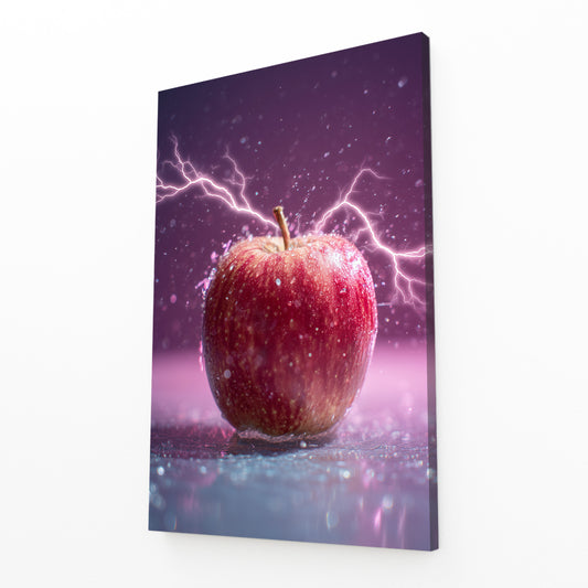 Purple Lightning Apple Art – angled canvas view on white background