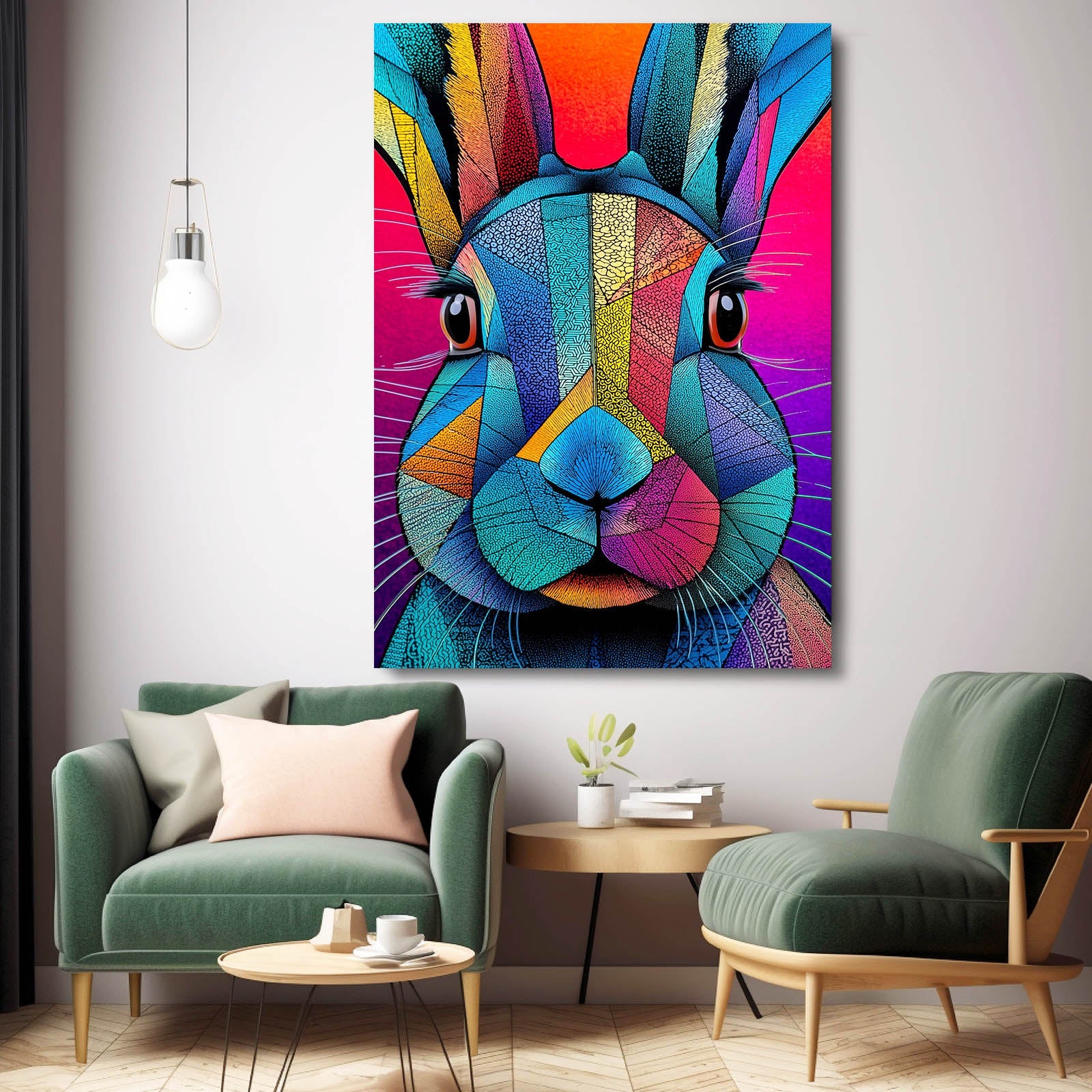 Purple Rabbit Art – angled canvas view on white background