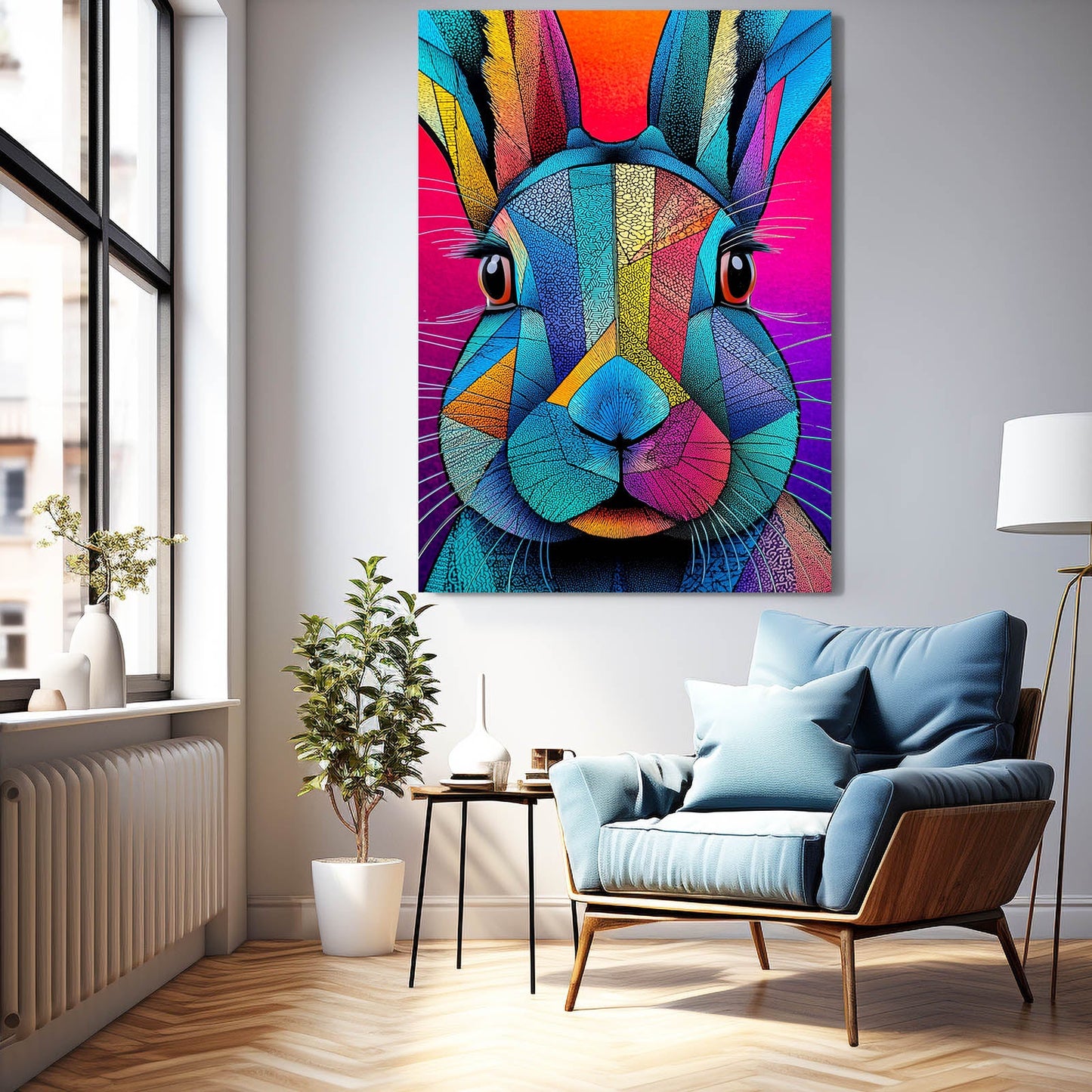 Purple Rabbit Art – angled canvas view on white background