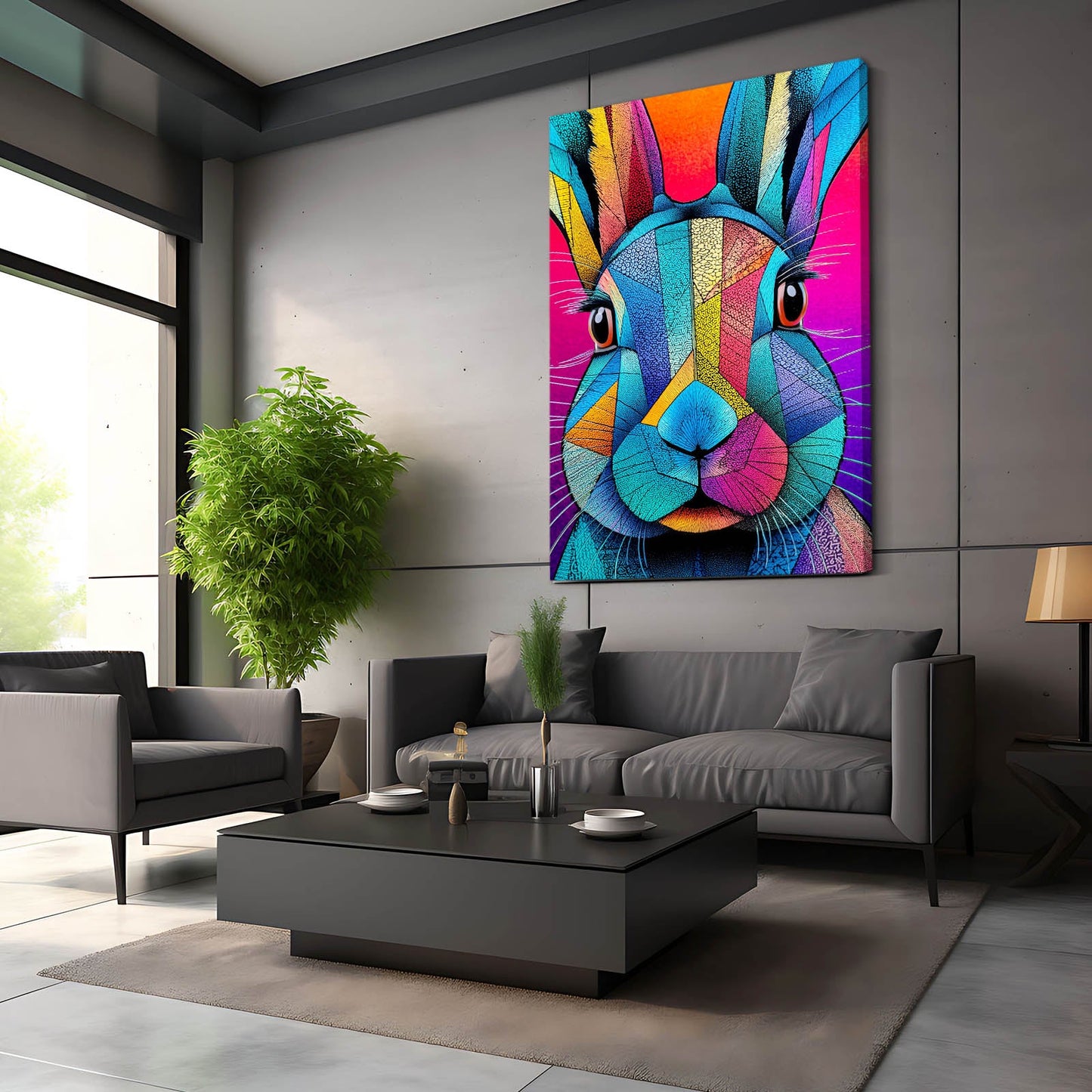 Purple Rabbit Art – angled canvas view on white background