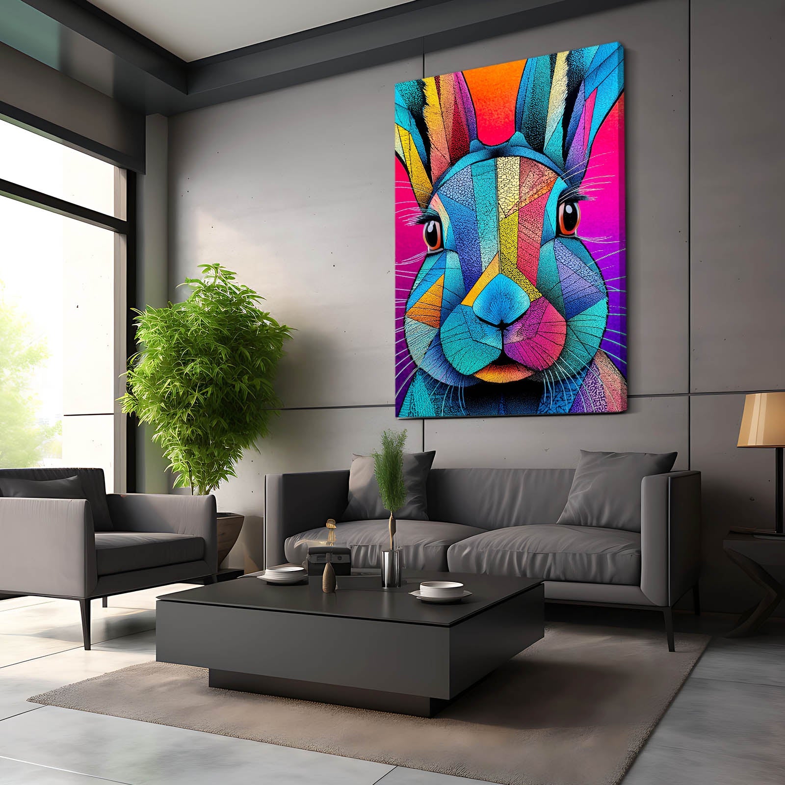 Purple Rabbit Art – angled canvas view on white background