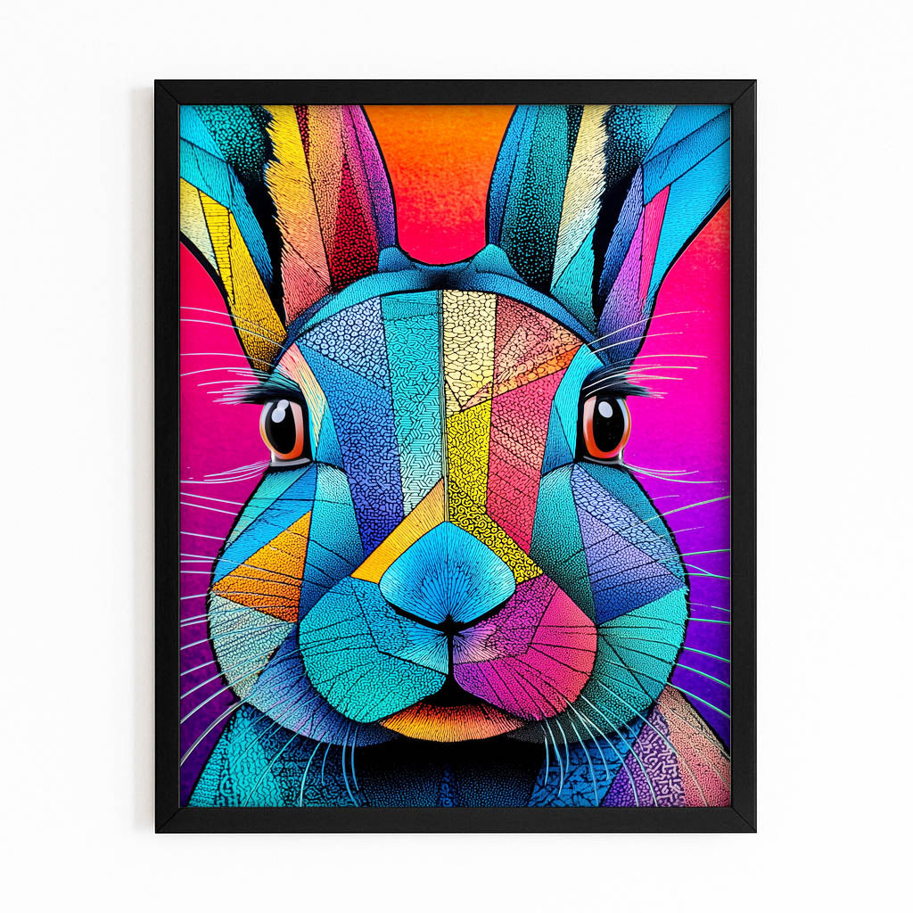 Purple Rabbit Art – with Premium Black frame on white background