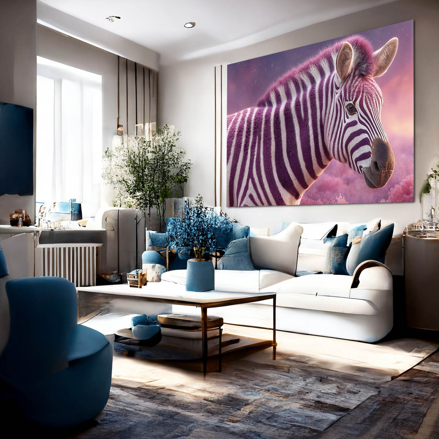 Purple Zebra Art – styled in a furnished interior