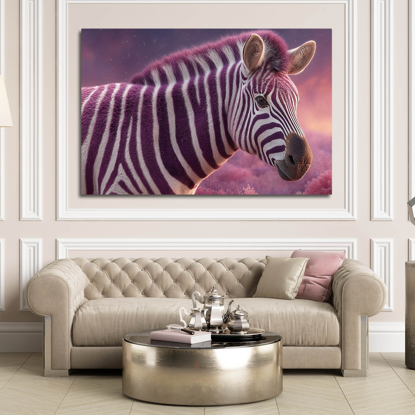 Purple Zebra Art – styled in a furnished interior
