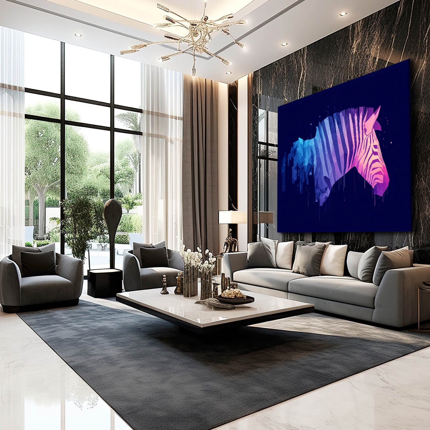Purple Zebra Artwork – styled in a furnished interior