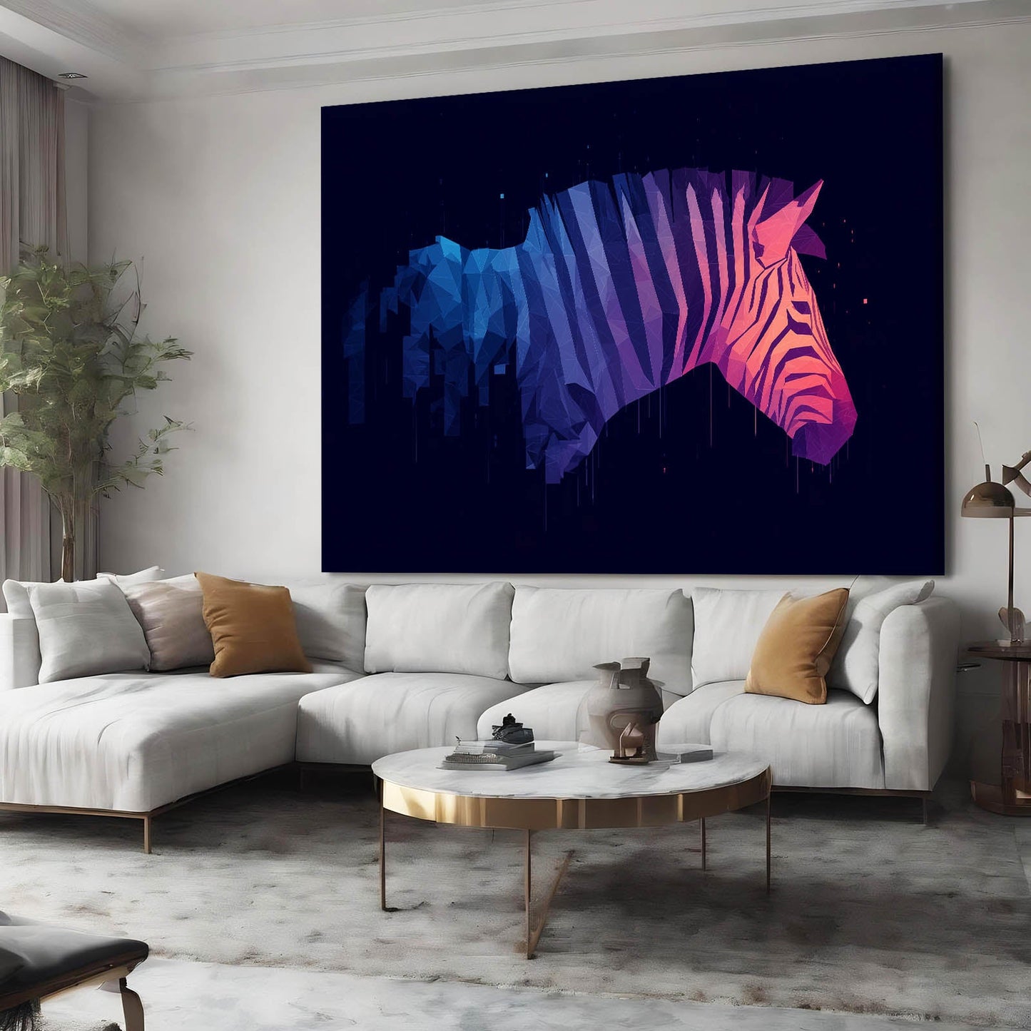 Purple Zebra Artwork – styled in a furnished interior