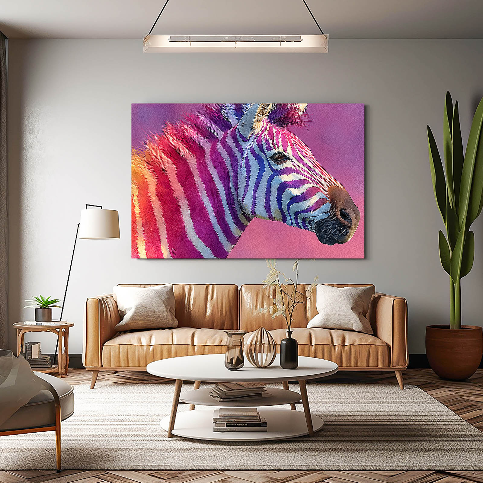 Purple Zebra Canvas – styled in a furnished interior
