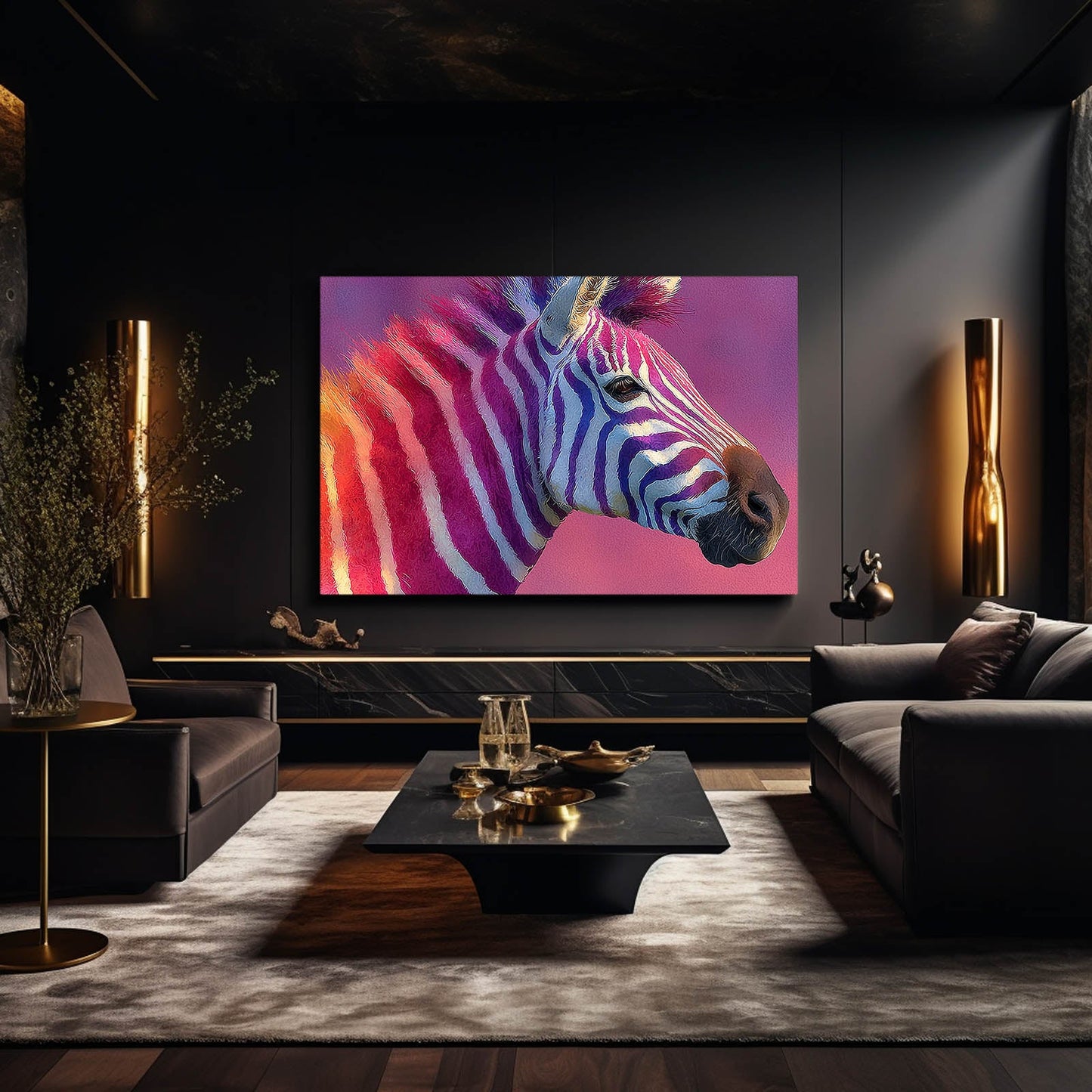 Purple Zebra Canvas – styled in a furnished interior