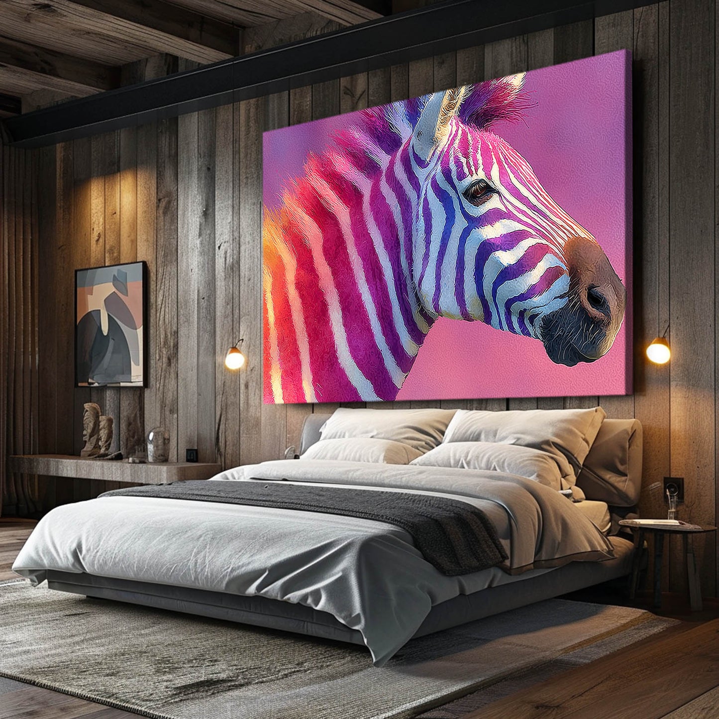 Purple Zebra Canvas – styled in a furnished interior