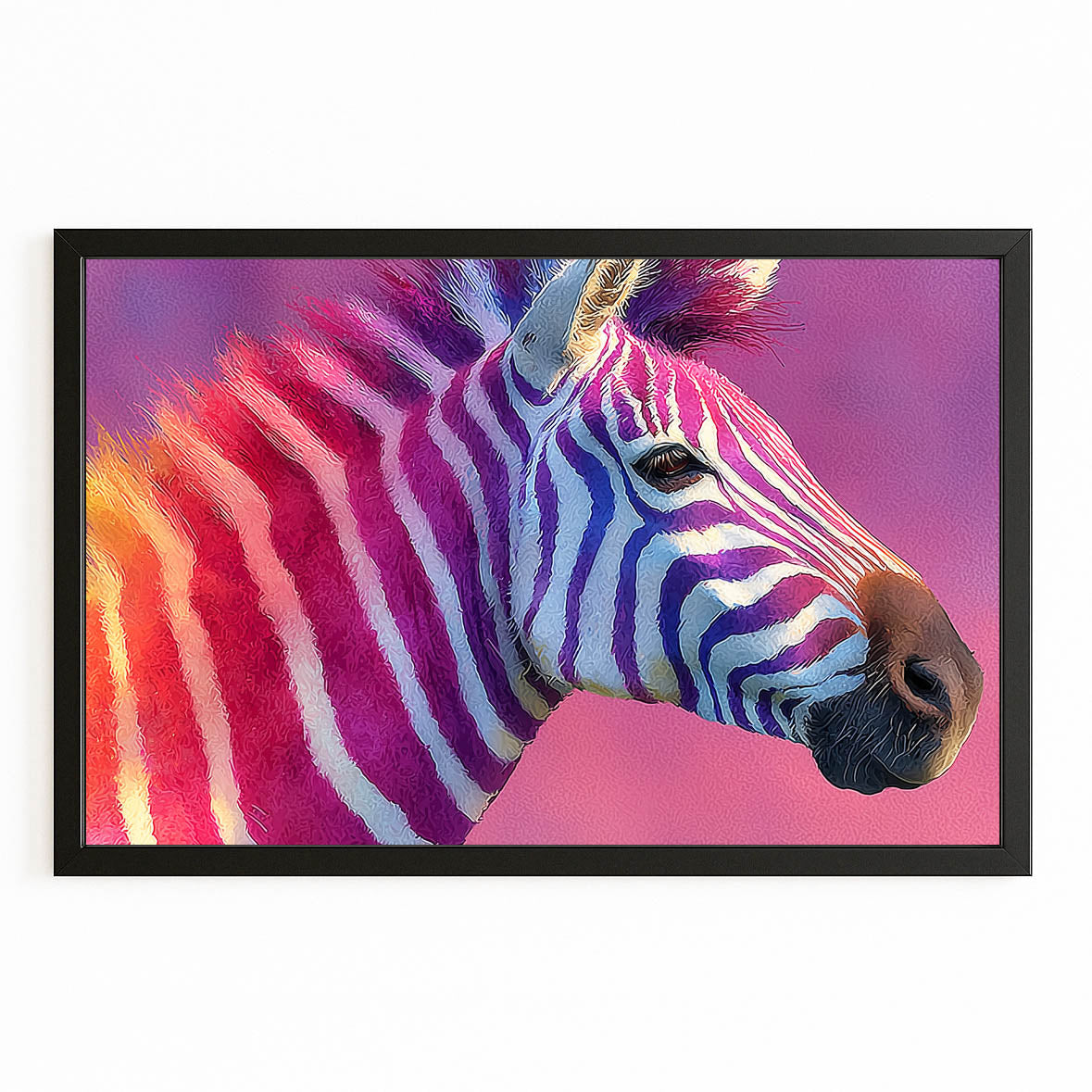 Purple Zebra Canvas – with Premium Black frame on white background