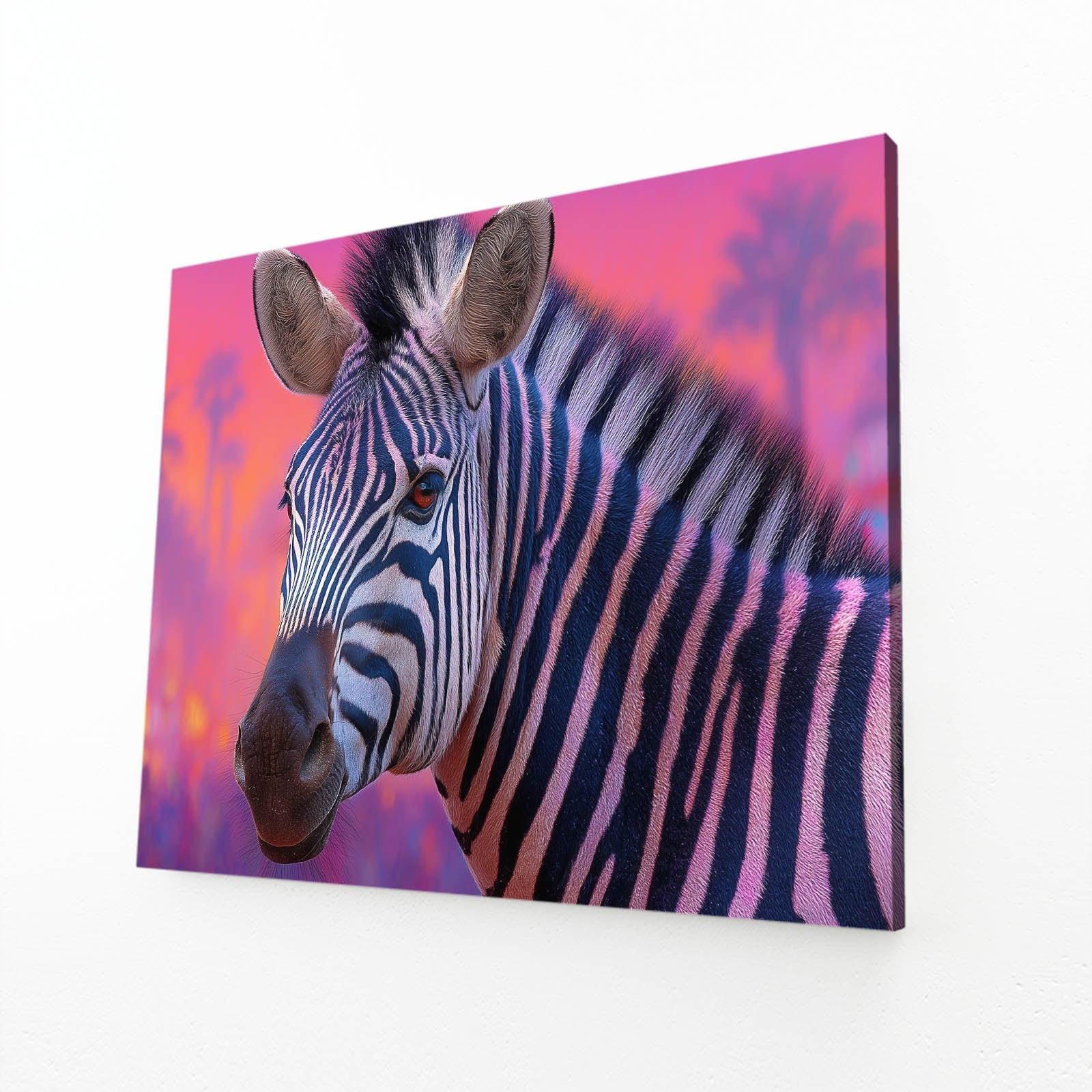 Purple Zebra Prints – angled canvas view on white background