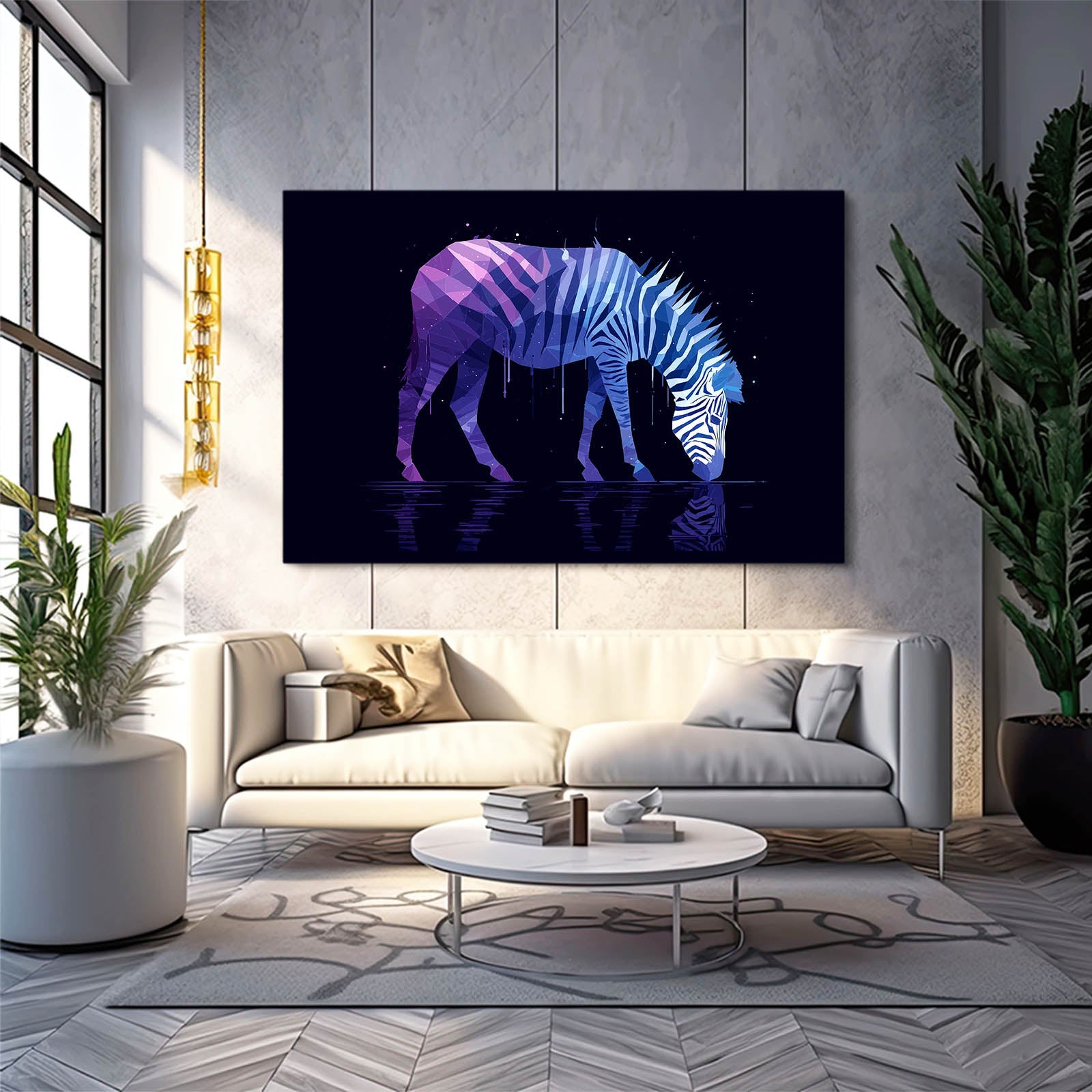 Purple Zebra Wall Art – styled in a furnished interior