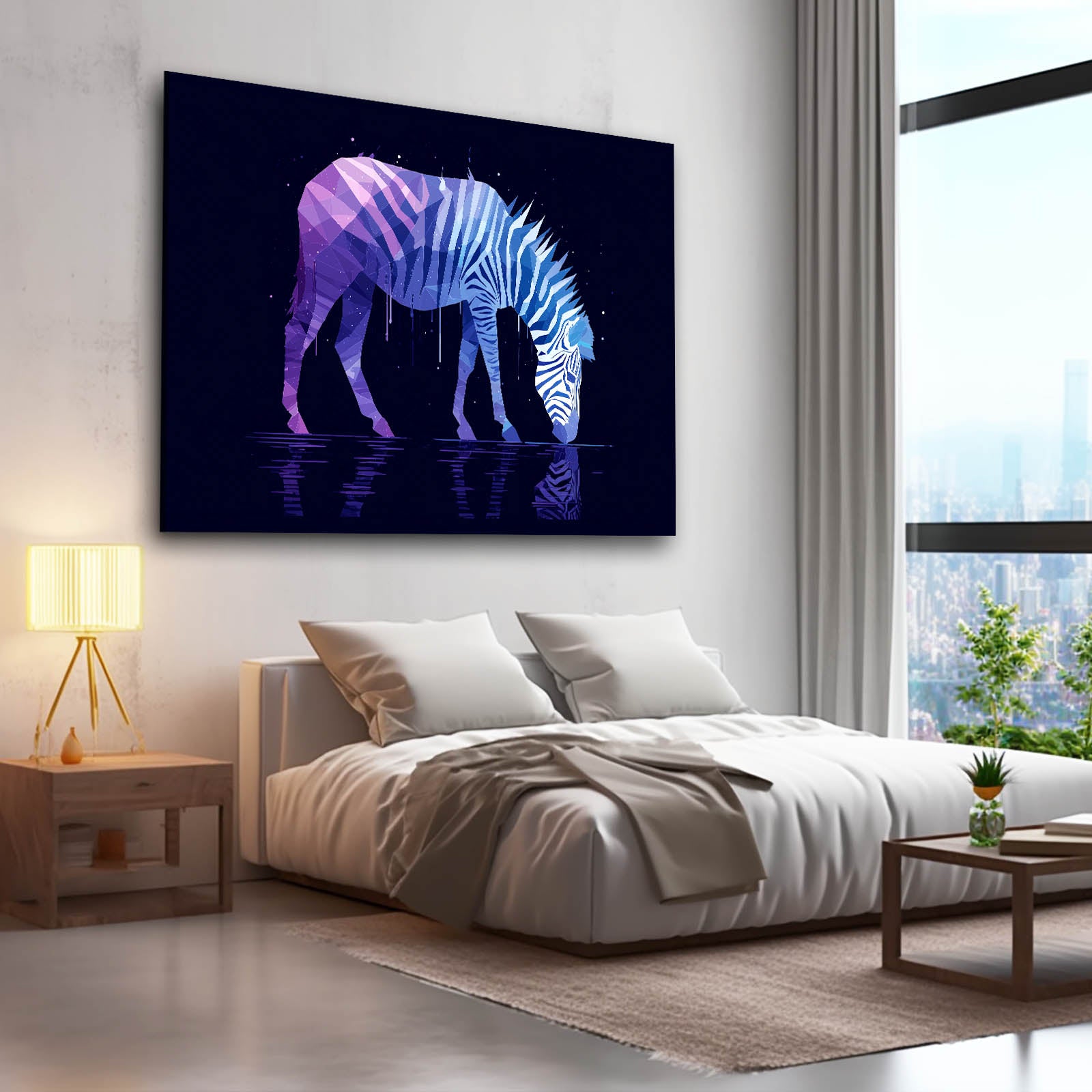 Purple Zebra Wall Art – styled in a furnished interior