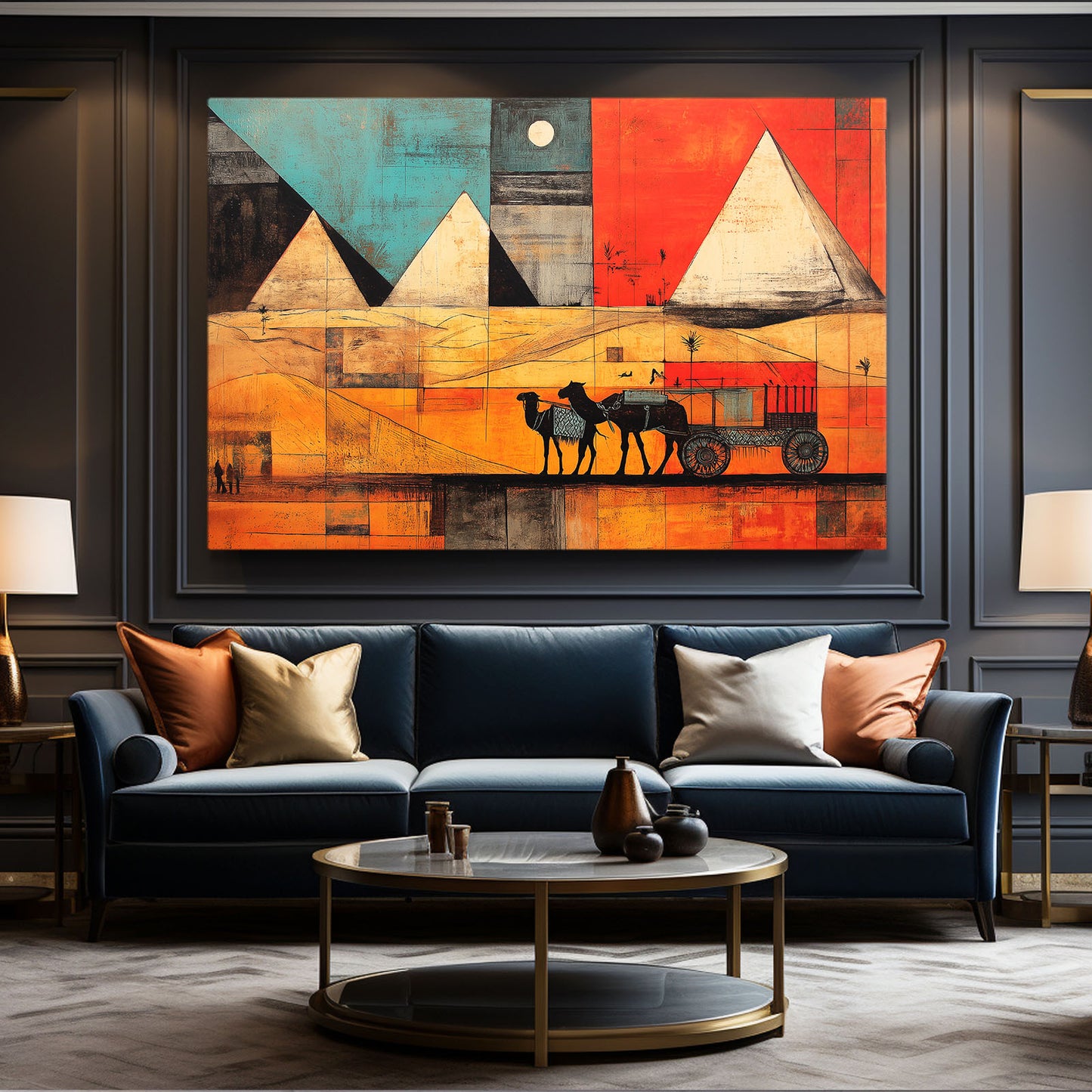 Pyramid Caravan Gradient Egyptian Canvas – styled in a furnished interior