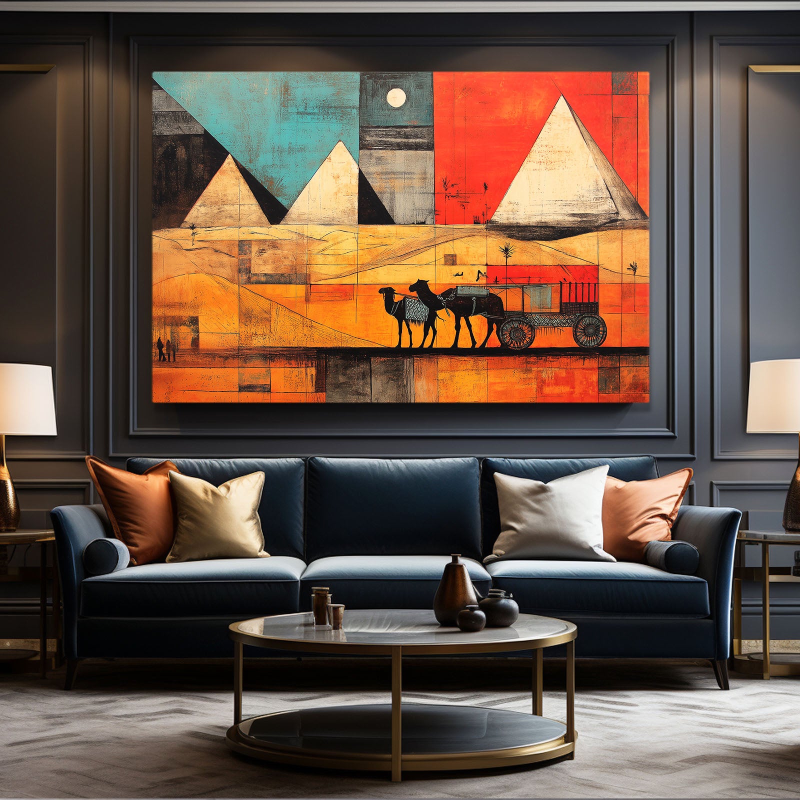 Pyramid Caravan Gradient Egyptian Canvas – styled in a furnished interior