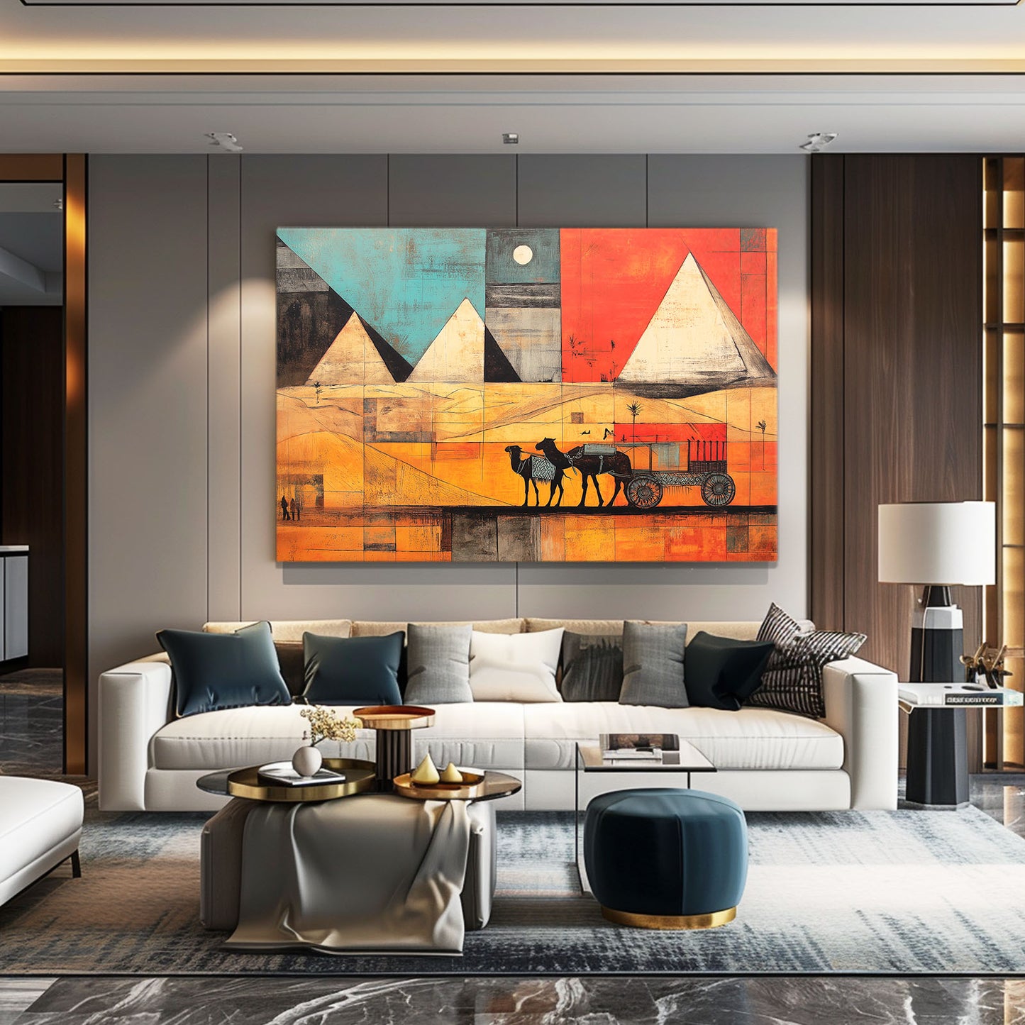 Pyramid Caravan Gradient Egyptian Canvas – styled in a furnished interior