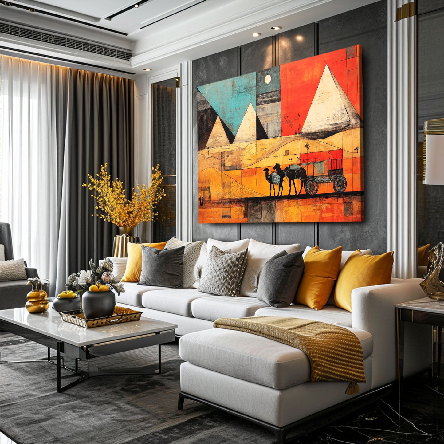 Pyramid Caravan Gradient Egyptian Canvas – styled in a furnished interior