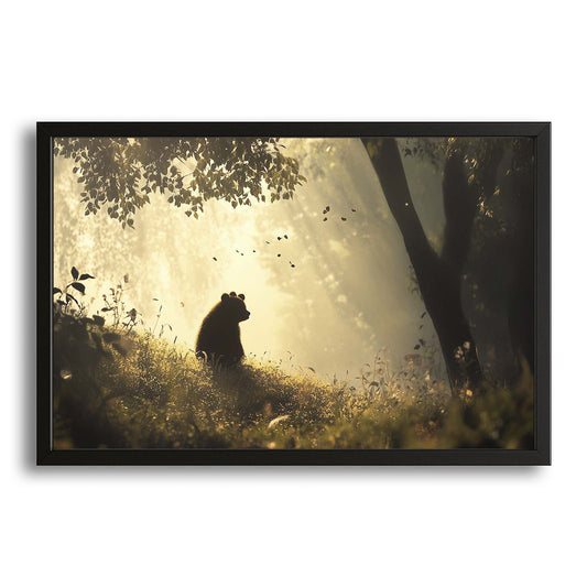 Quiet Bear Art — contemporary canvas print in brown tones, with Premium Black frame on white background