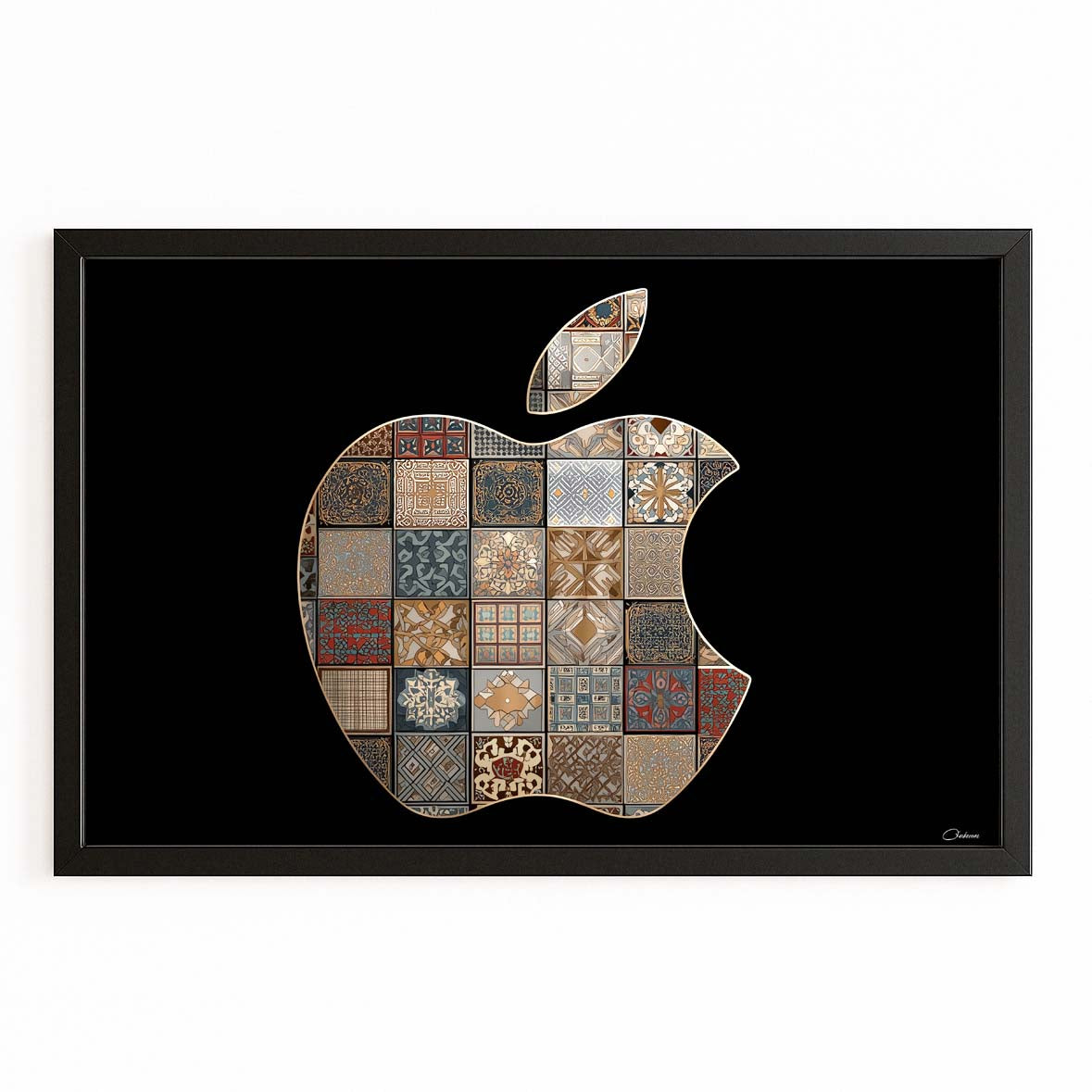 Quilt Patch Logo Apple Canvas Art – with Premium Black frame on white background