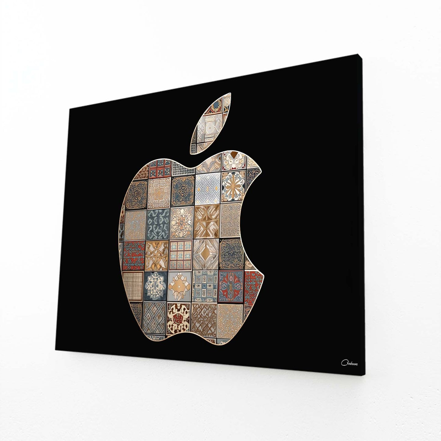 Quilt Patch Logo Apple Canvas Art – angled canvas view on white background