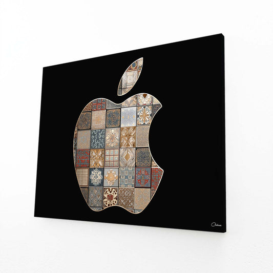 Quilt Patch Logo Apple Canvas Art – angled canvas view on white background