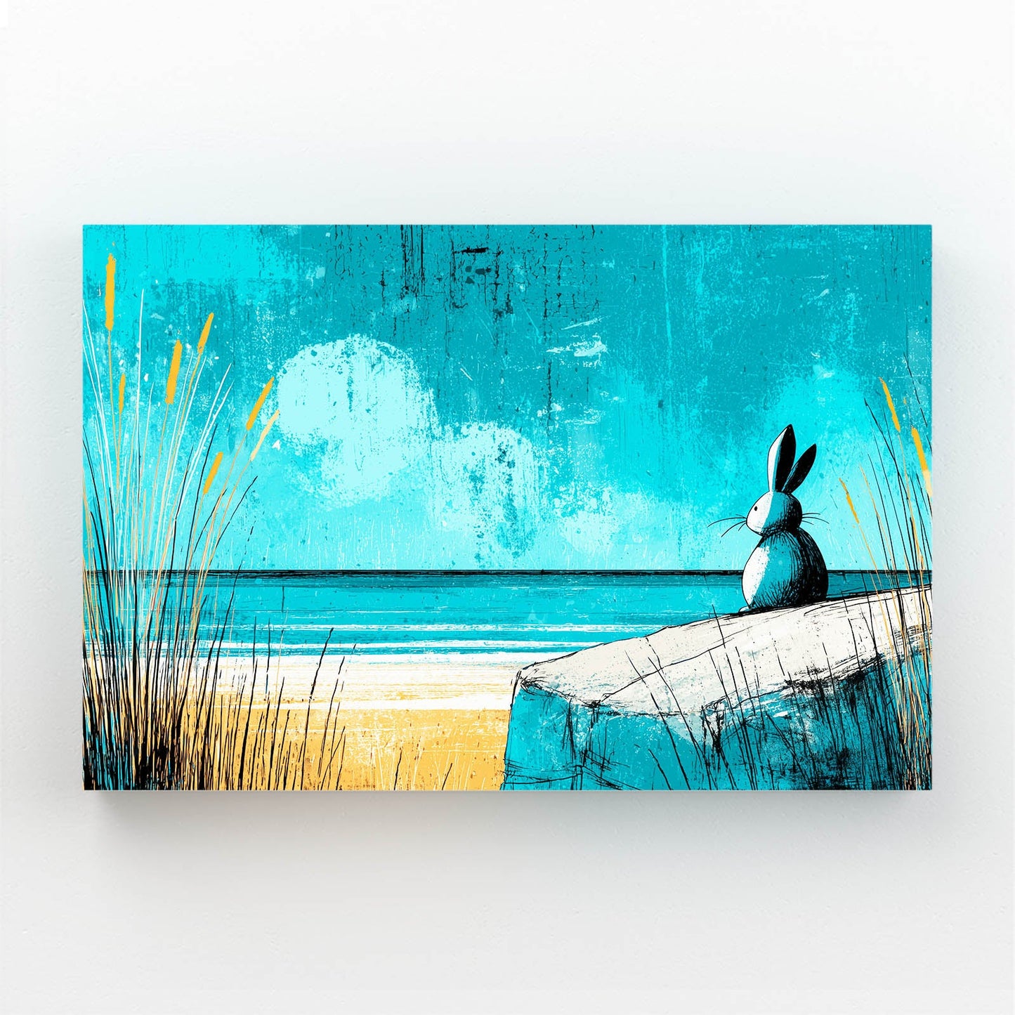 Rabbit Art – angled canvas view on white background