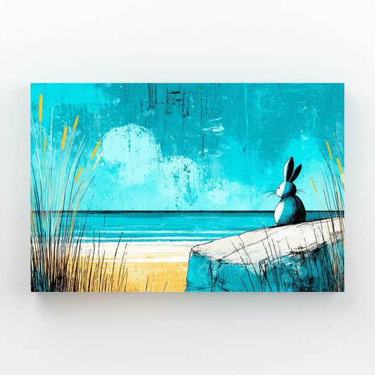 Rabbit Art – angled canvas view on white background