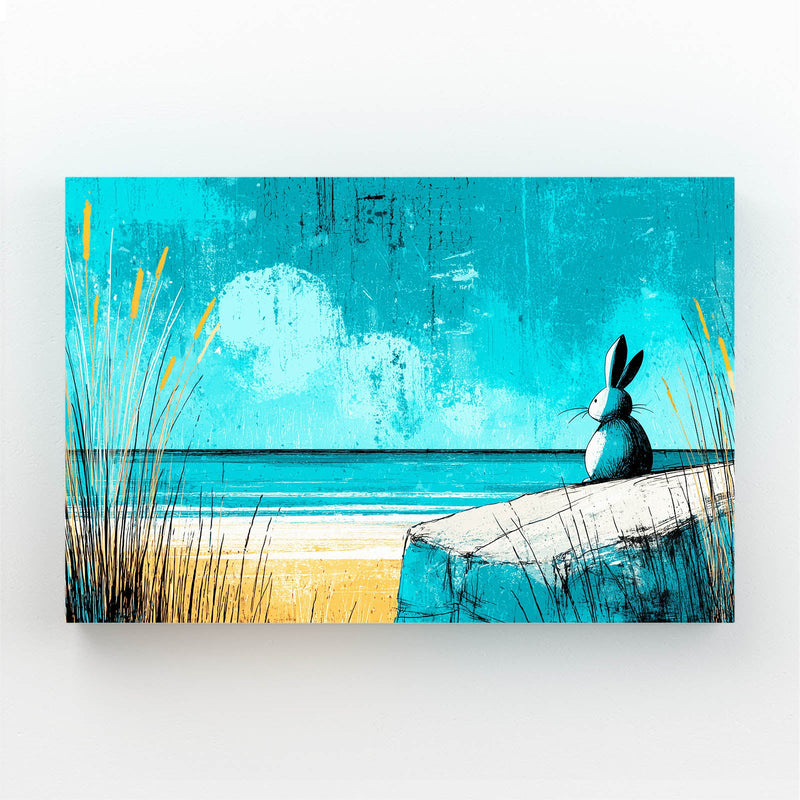 Rabbit Art – angled canvas view on white background
