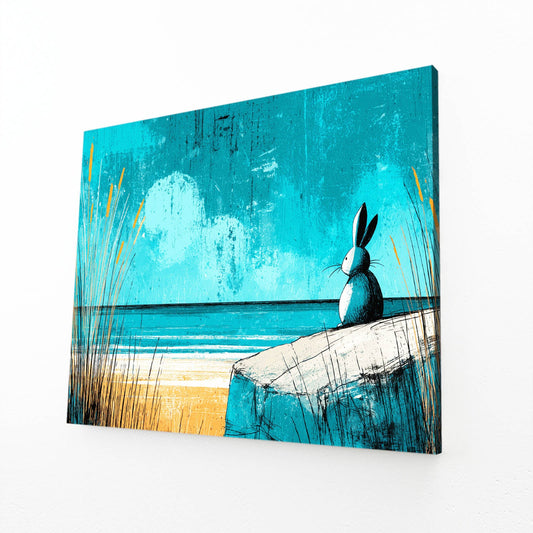 Rabbit Art – angled canvas view on white background