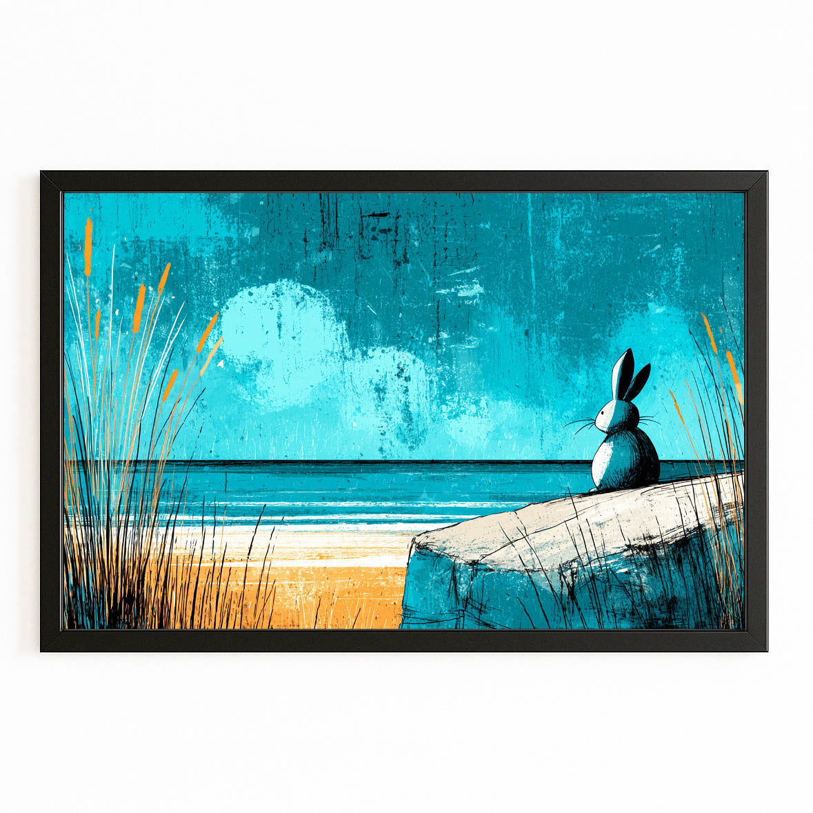 Rabbit Art – with Premium Black frame on white background