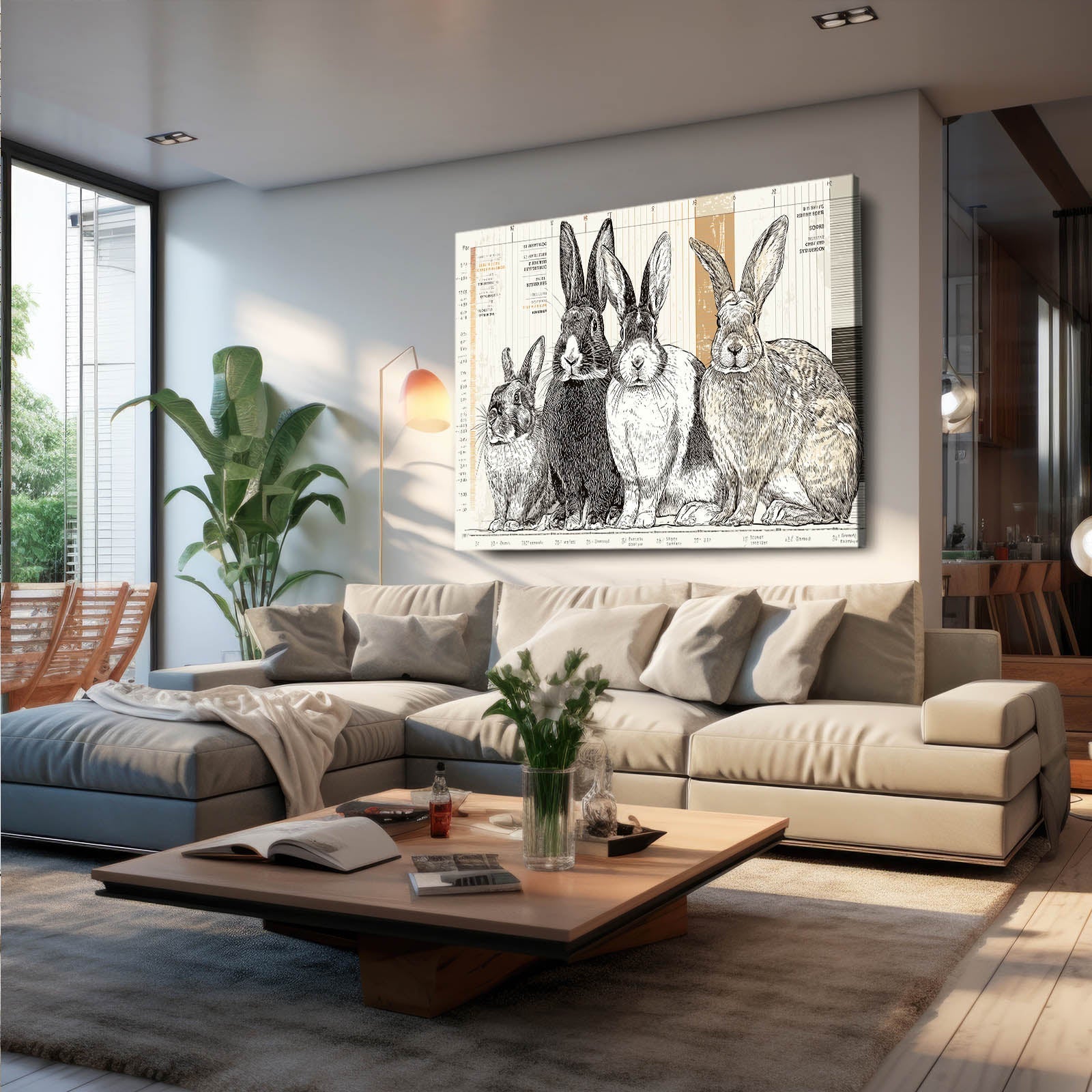 Rabbit Canvas Art – angled canvas view on white background