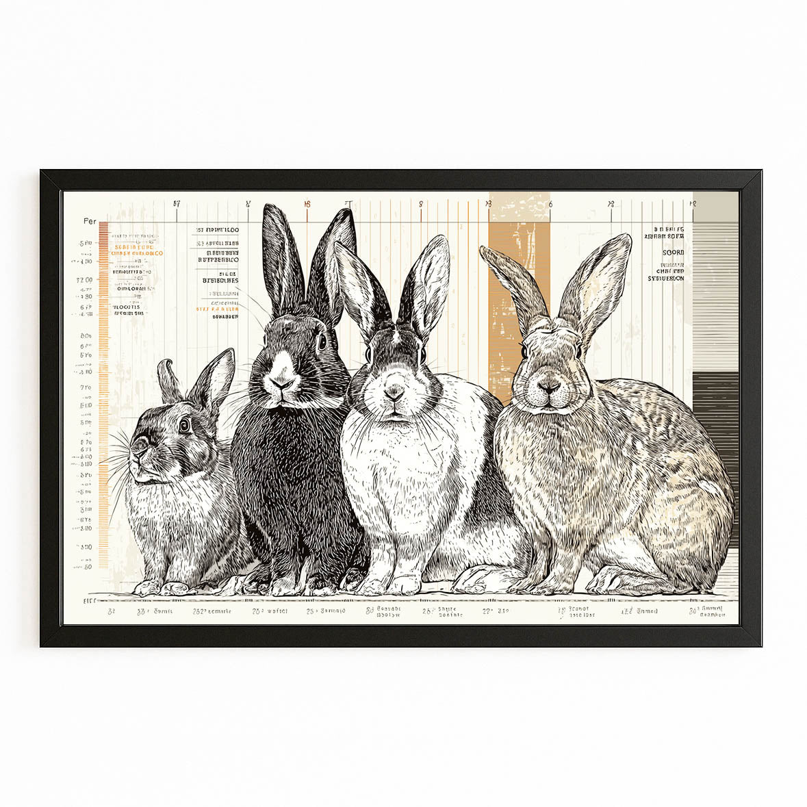 Rabbit Canvas Art – with Premium Black frame on white background