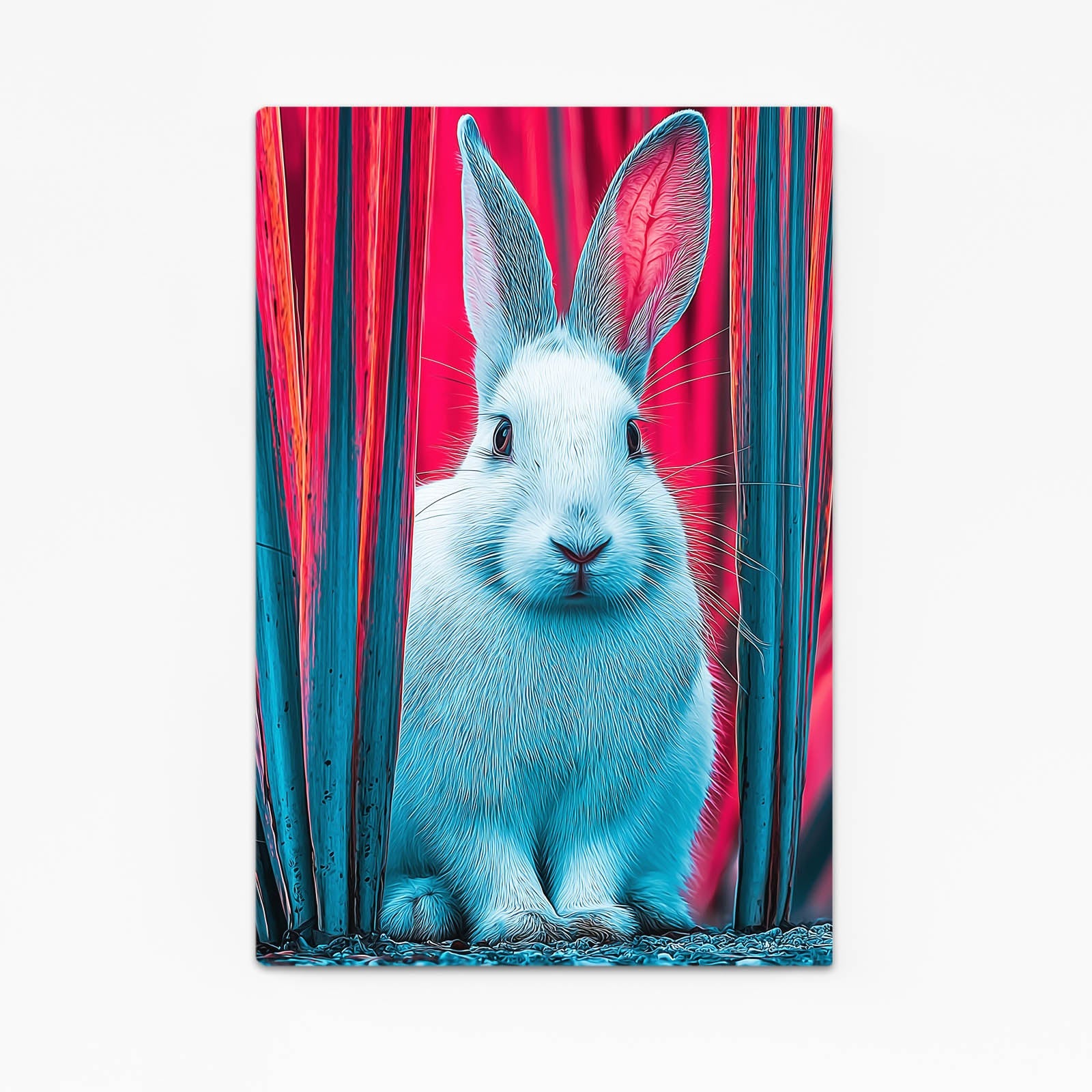 Rabbit Wall Art – angled canvas view on white background