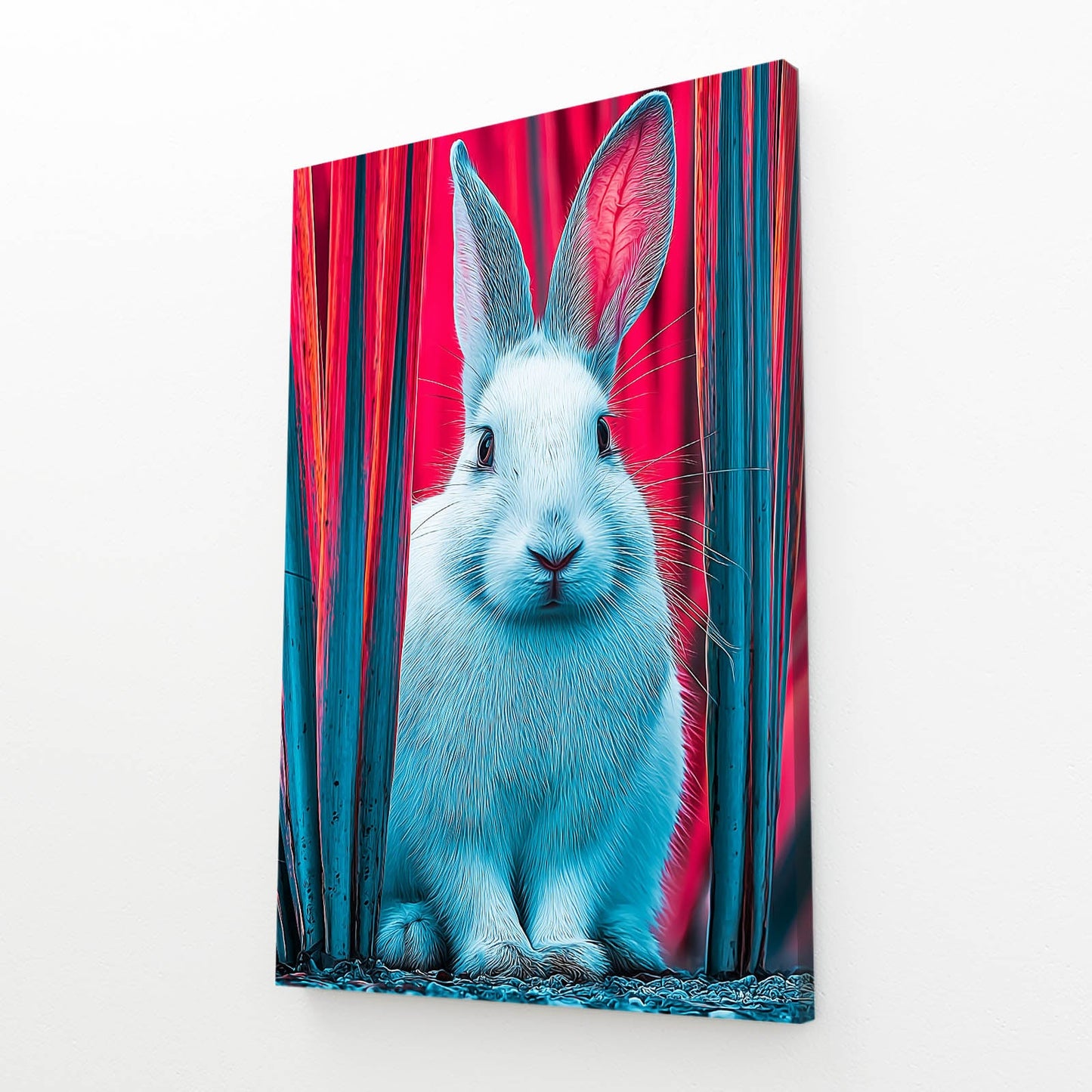 Rabbit Wall Art – angled canvas view on white background