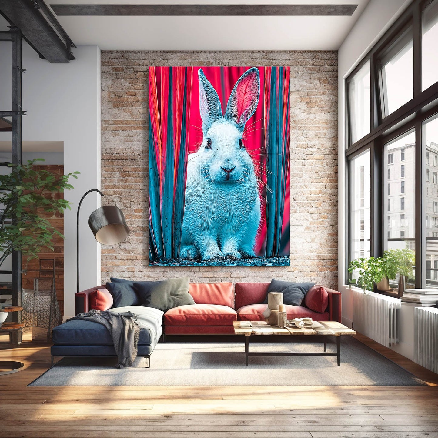 Rabbit Wall Art – angled canvas view on white background