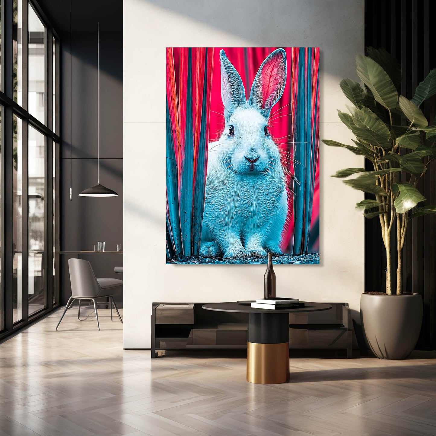 Rabbit Wall Art – angled canvas view on white background