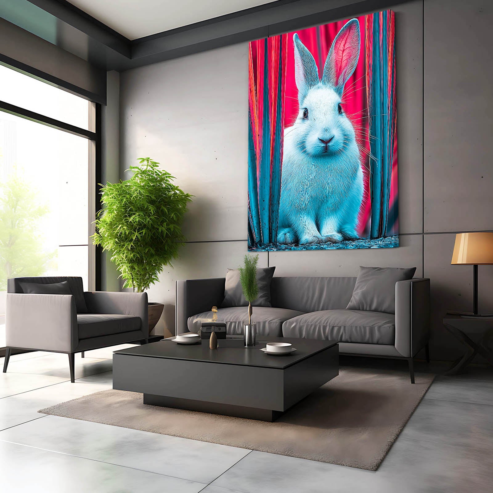 Rabbit Wall Art – angled canvas view on white background