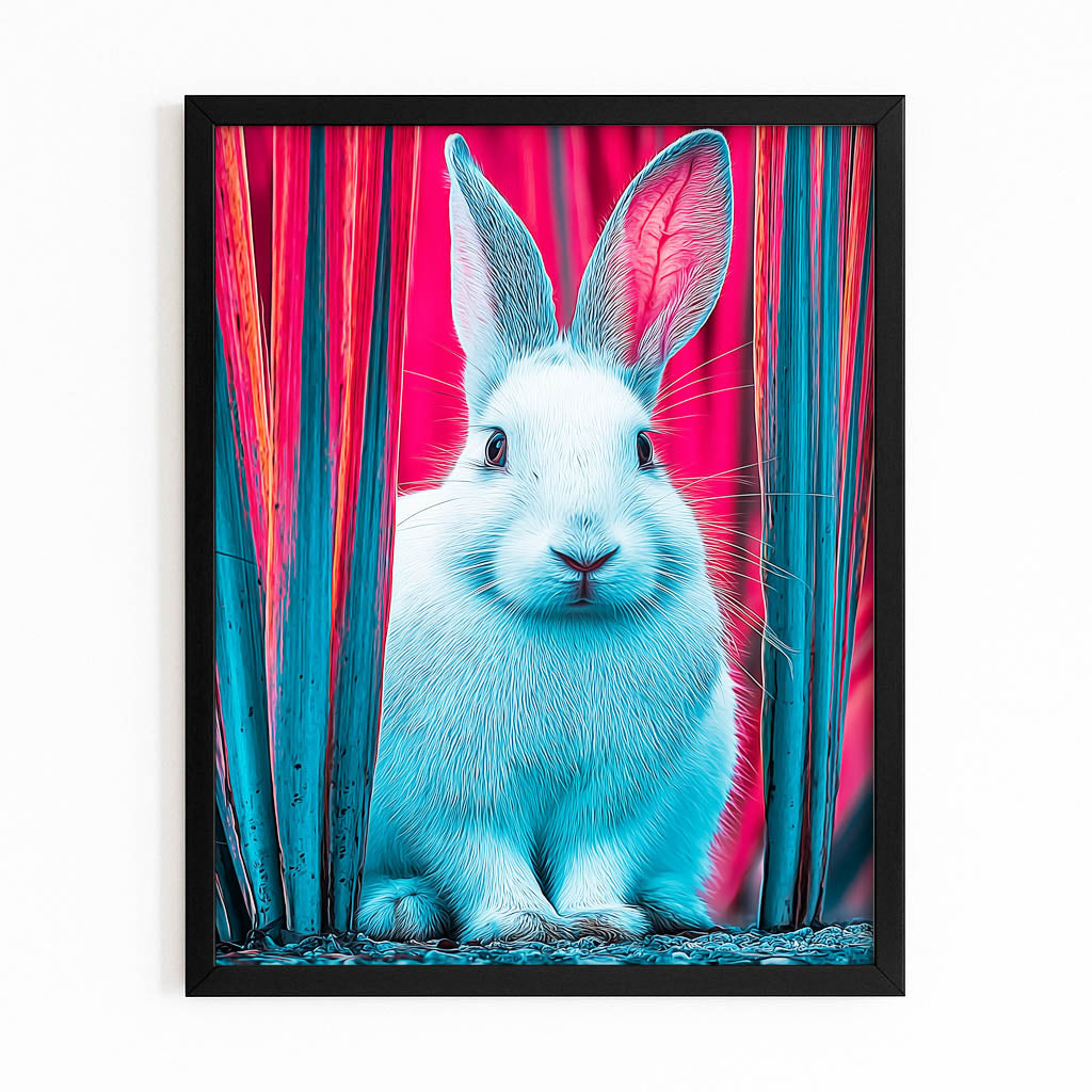 Rabbit Wall Art – with Premium Black frame on white background