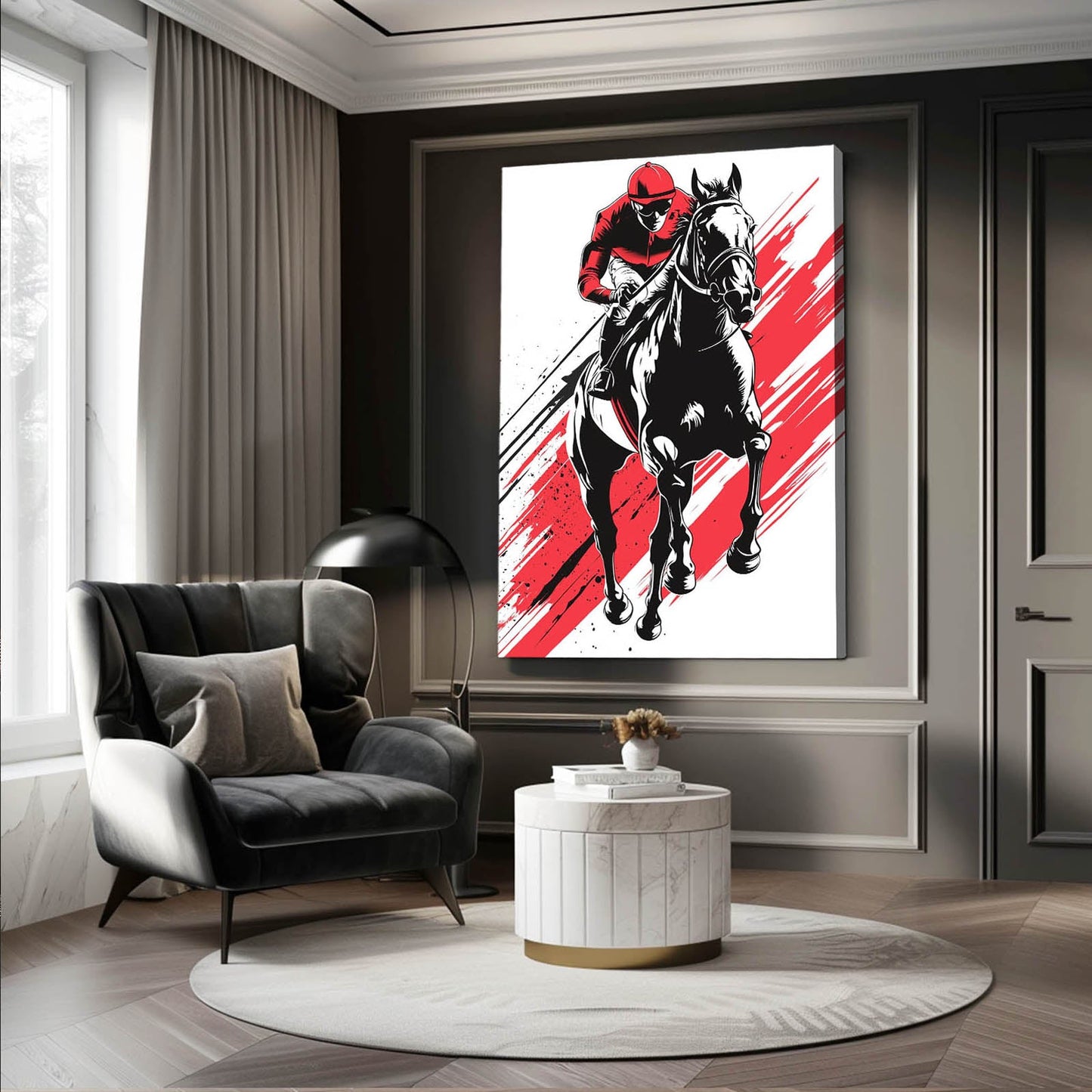 Racing Horse Wall Art – angled canvas view on white background