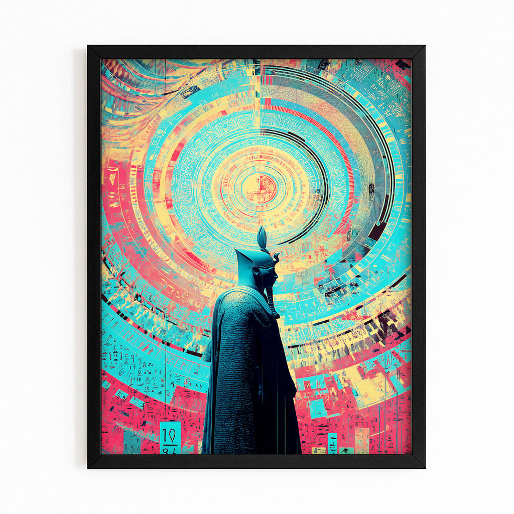 Radial Silhouette Pattern Egyptian Canvas – with Premium Black frame on white background