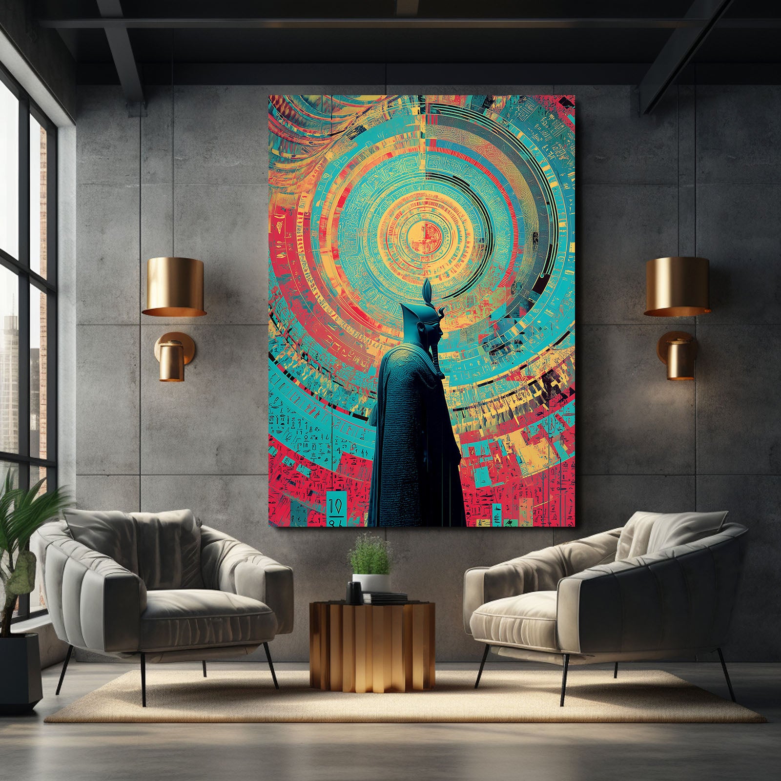 Radial Silhouette Pattern Egyptian Canvas – styled in a furnished interior